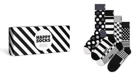 Happy Socks Classic Black & Whites Gift Set Half Socks 4 Pairs EU 36-40
