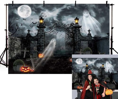 MEHOFOND 8x6ft Grey Black Halloween Theme Photography Backdrop Hallowmas Night Ghost Pumpkin RIP Background Birthday Party Banner Family Wallpaper Decorations Portrait Photo Booth Studio Supplies
