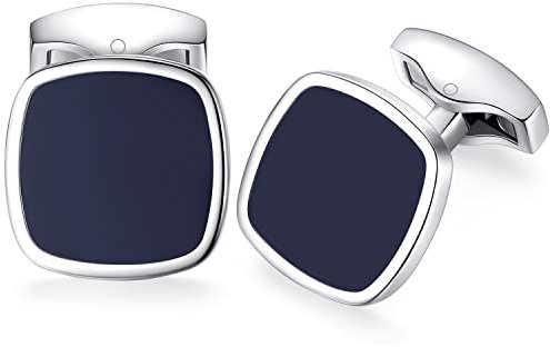 HONEY BEAR Herren Quadrat Manschettenknöpfe Hochzeit Cufflinks Manschettenknopf Edelstahl, MEHRWEG (Marineblau)