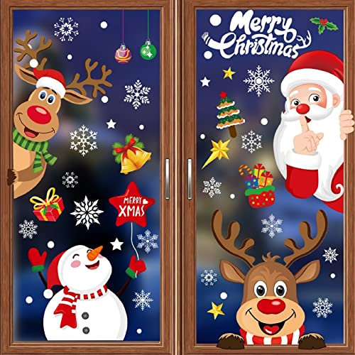 Adesivi Natalizi Finestre,256 PZ Addobbi Natalizi Vetrofanie Natale decorazioni natalizie a doppio lato, adesivi statici riutilizzabili per finestre di Natale Rimovibile in PVC (20 * 30CM*8Sheets)