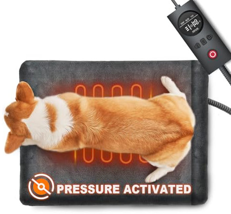 Dog Cat Heating Pad Pressure Activated Pet Heating Pad Safe Automatic Electric Heated Bed Mat for Indoor Pet, Warming Pad with Chew Resistant Cord, Adjustable Temperature, Waterproof Washable 18 X 22