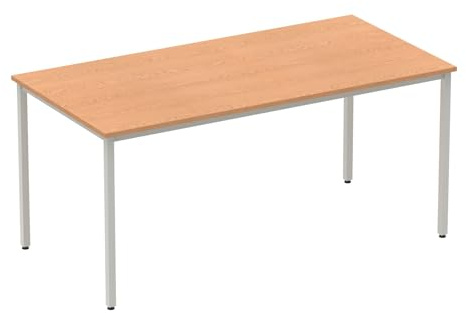 Dynamic Rectangular Straight Table Oak MFC Box Frame Leg Silver Frame Impulse 1600 x 800 x 725mm