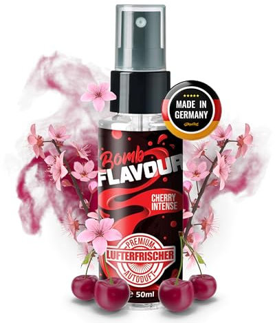 ShinyChiefs FLAVOUR BOMB Cherry Intense - Autoduft mit Kirsch-Geruch - Premium Lufterfrischer und Auto Pafüm für den Innenraum, neutralisiert Gerüche im Auto, hochergiebig, Pumpsprühflasche, 50ml