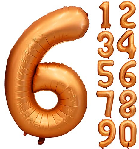 Orange Geburtstag Ballon Zahl 6 in Farbe Riesen Folienballon Mylar Helium luftballon für Hochzeit Babyparty Jubiläum Geburtstagsdeko Mädchen Jungen Happy Birthday Party Deko