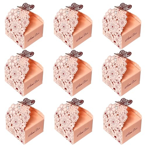 Fayemint 30 Pièces Boîtes à Bonbons en Papier Creux, Motif à Fleurs Boîtes de Bonbons en Papier, Motif à Fleurs Boîtes Cadeaux de Bonbons, pour Mariage, Fêtes (Rose)