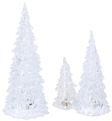 PRETYZOOM 3pcs Lighted Glass Christmas Tree Figurine Color Changing Led Acrylic Holiday Tree Table Top Decoration for Xmas Table Centerpieces Window Desk Mantel Random
