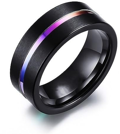 JewelryWe Ring Herren Edelstahl Gebürstet: Klassisch 8mm Breit Edelstahl Herren-Ring Lila Rille schwarz gebürstet Männer Eheringe Band mit Gravur für Versprechen Verlobung Hochzeit Größe 62