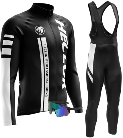 Radtrikot Herren Langarm Set,Fahrradtrikot Herren Herbst Atmungsaktive Cycling Jersey Schnell,Radsport-trägerhosen mit 9D Gepolsterten＋Winddichte Radfahrerbrille (4XL,TYP-9)