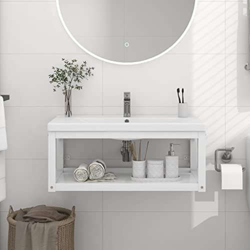 prissent Struttura per Lavabo a Parete Bianca 79x38x31 cm in Ferro Arreda Bagno Mobiletto Sospeso Bagno Mensola Lavabo Mensolone Sospeso Mobile Bagno Senza Lavabo Mobile Sospeso Mobili Spazi Piccoli