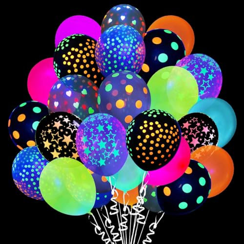 Globos de Neón, 50 piezas Globos Fluorescentes, Decoraciones de Fiesta de Neón, Accesorios Neon Fiesta, Globos de Látex para Cumpleaños Bodas Fiesta Temática