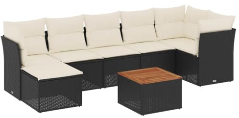 vidaXL Garten Sofa Garnitur 8-TLG., Gartenmöbel Set mit Kissen, Sitzgruppe für Garten Terrasse, Modular Gartensofa Lounge Tisch Hocker, Schwarz Poly Rattan