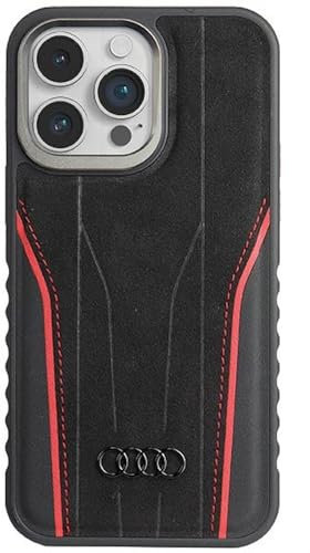 Audi Genuine Leather Hülle für iPhone 15 Pro 6.1 Schwarz und Rot hardcase AU-TPUPCMIP15P-R8/D3-RD