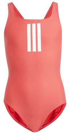 adidas Mädchen 3-Stripes Swimsuit Kids Swimwear, semi Lucid red/White, 5-6 Years
