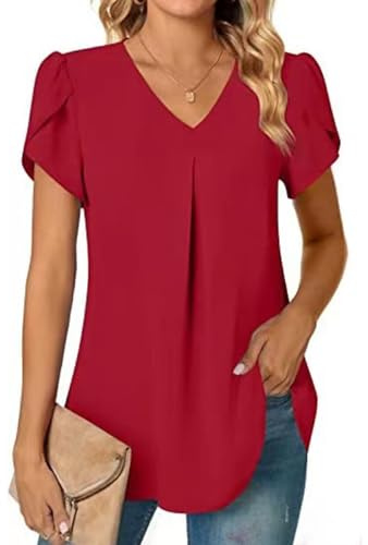 SHEKINI Camisa mujer elegante camiseta gasa mujer manga corta blusa con cuello en V Blusa de verano casual top camiseta sexy manga corta ropa mujer