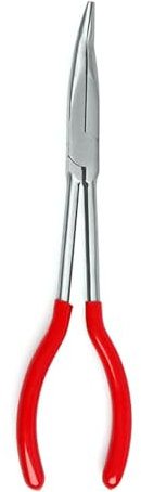 EAJORN Needle Nose Pliers Stainless Steel Long Reach Straight Pliers 25°/45°/90° Bent Nose Pliers O-Shaped Circle Pliers, 282mm/11inches, Red Silvery