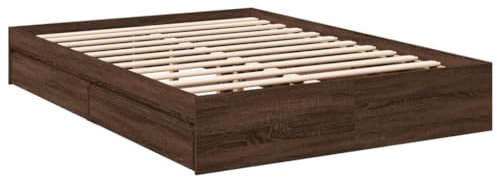 vidaXL Bettgestell, Bett mit Schubladen für Schlafzimmer, Bettrahmen mit Lattenrost, Schlafzimmerbett Doppelbett, Braun Eichen-Optik 120x190cm Holzwerkstoff