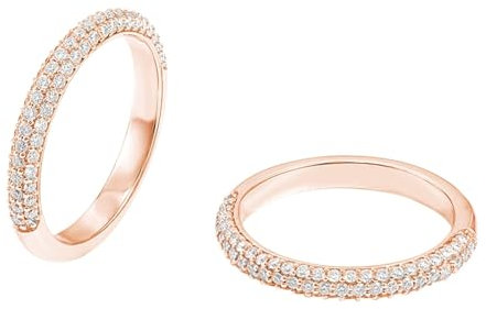 Wycian Damen Ringe Klassisch, Fingerring Breit 14 Karat Roségold Größe 56 (17.8) Moissanit Rundschliff Weiß Gravur Für Hochzeit