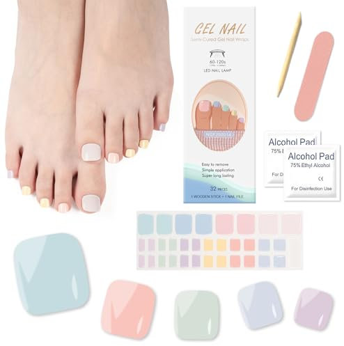 Ceboic Unghie Gel Adesive UV dei Piedi, 32 Pezzi Autoadesive Smalto Adesivo per Unghie Piedi, Lunga Durata Full Cover Unghie Piedi Adesivi Smalto per Decorazioni Nail Art - Macaron