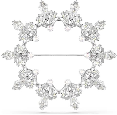 Swarovski Idyllia Damen-Brosche, rhodiniert, Schneeflocken-Design, gemischter Schnitt, Weiß, One Size, Kristall