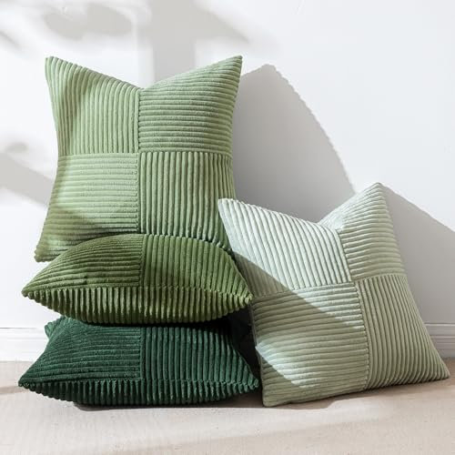 MIULEE 4er Set Kissenbezug 40x40 cm Kordsamt Sofakissen Patchwork Grün Serie Dekokissenhülle Zierkissenbezüge Square Zierkissen für Sofa Wohnzimmer Schlafzimmer
