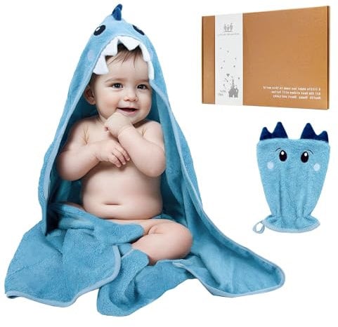 Baby Badetuch mit Kapuze Kapuzenhandtücher Kinder Jungen Mädchen 85x85cm (Hai)