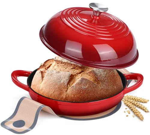 Leonyo Faitout pour la cuisson du pain au levain, four à pain en fonte émaillée, casserole ronde de 5,7 l avec couvercle, batterie de cuisine à revêtement épais avec tapis de cuisson en silicone