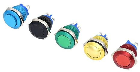 16mm Color Oxidation Metal Push Button Switch Self-reset/Momentary Red Black Blue Gold Green Doorbell/Car Modification/Computer(Green,WELDING PIN_BALL HEAD)