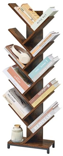 FAVOOSTY Tree Bookshelf Tall, 10 Tier Floor Standing Bookcase, Corner Shelf with Wooden Shelves for Living Room, Bedroom, Home, Office