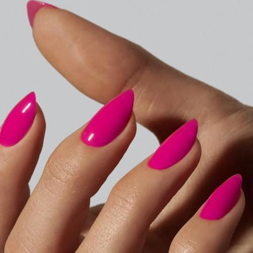 SXVME Hot Pink Press on Nails Short Almond Shaped, 30 Pcs Thick Short False Nails Press ons Natural Acrylic Fake Nails Custom Solid Color Medium Press-ons Natural Fit For Women Daily Wear