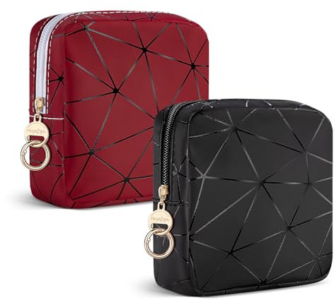 2 Stück Klein Kosmetiktasche Mini Make up Tasche Damen PU Leder Schminktasche Tragbare Mini-Kulturbeutel Wasserdicht für Kosmetikzubehör-Organizer Kulturtasche Geldbeutel für Frauen(Schwarz&Rot)