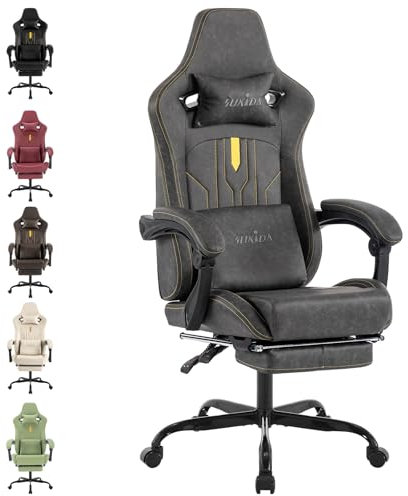 SUKIDA Gaming Stuhl Computerstuhl Ergonomischer Gaming Chair mit Fußstütze Bürostuhl Ergonomischer Computerstuhl mit Lendenwirbelstütze Grey