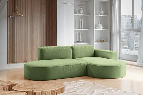 Kaiser Möbel - Ecksofa mit Wohnlandschaft, Eckcouch L Form, Sofa 3-sitzer, Polstersofa, Corner Sofa, Bequemes Couch mit Ottomane für Wohnzimmer und Jugendzimmer, Relaxsofa, MODENA Studio, Grün, Rechts