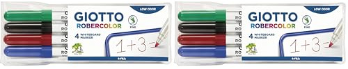 GIOTTO Robercolor Whiteboard Markers, 4 x Assorted Colours, Fine Tip, For Children and Schools (Pack of 2)