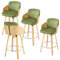chairus Taburetes de Bar Madera Juego 4 de Taburetes Cocina Tapizados en Terciopelo, Taburetes de Mostrador Giratoria Natural Sillas Altas Bistro con Patas Madera para Hogar/Isla de Cocina, Verde