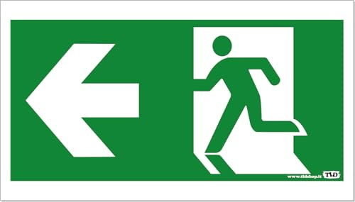 TLDSHOP® - Cartello Segnaletico - USCITA DI EMERGENZA - senza scritta - 30x17cm - Pezzi 1 - Materiale: Alluminio 3mm(DiBOND) - DIREZIONE FRECCIA: (SINISTRA)
