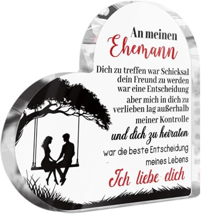 Putuo Decor Herzform Acryl Tischdeko Schild für Ehemann – Ich liebe dich, romantisches Geschenk mit Spruch und Silhouettenmotiv