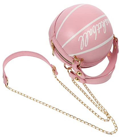 AKOOSY Paquet Bandoulière Femme Rond Forme Ballon de Basket Petit Paquet à Main Pu Rose Chaîne Simple Pochette Décontractée pour Shopping et Voyage