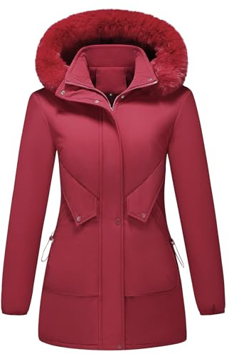 KUDMOL Manteau Femme Hiver Polaire Chaud Veste Parka Manches Longues | Blouson Zippée à Capuche Amovible Outercoat