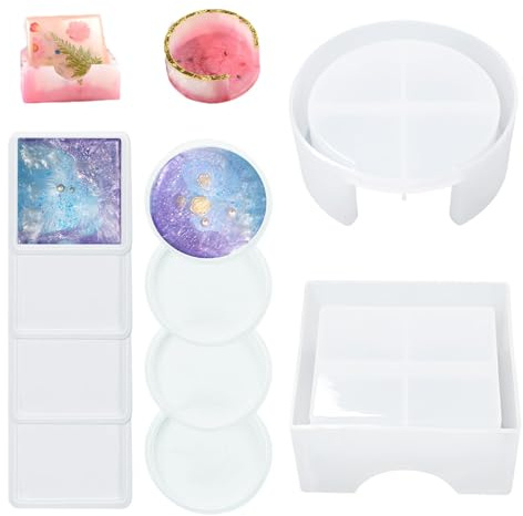 Untersetzer Silikonform Set, 10 Stücke Silikonformen Epoxidharz, Harz Untersetzer Formen,Gießformen Silikon, Untersetzerformenfür Harzguss, Untersetzer Silikonform Epoxidharz