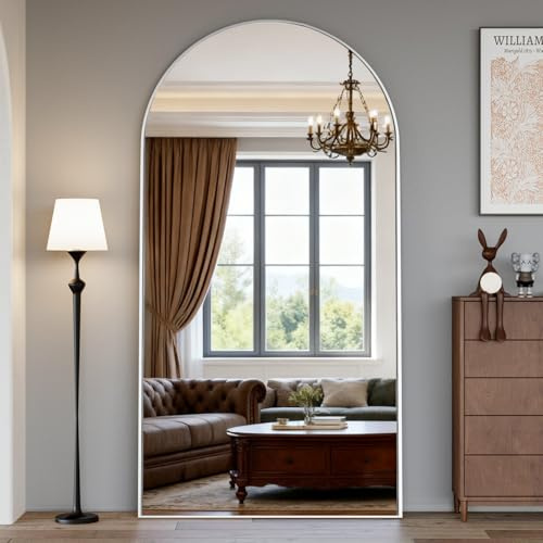 CASSILANDO Bogen-Ganzkörperspiegel, 198x96cm Bodenspiegel, Bodenspiegel Freistehender Ganzkörperspiegel mit Ständer für Schlafzimmer, Hängender montierter Spiegel für Wohnzimmer Garderobe, Silber