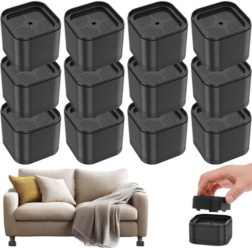 24 Stück Möbelerhöhung Betterhöhung Stapelbar Möbelerhöhungen Tischerhöher rutschfest Sofaerhöher für Tisch Stuhl Sofa Schwarz(24)