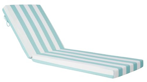 VEVOR Coussin de Bain de Soleil, 203 x 66 cm, Coussin de Chaise Longue Jardin, Lot de 2, Imperméable Épais Résistant Décoloration, avec Attaches, pour Terrasse, Patio, Bord Piscine, Rayure Vert Blanc