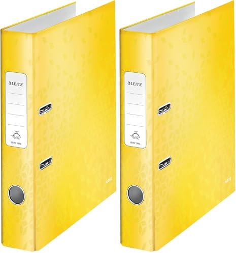 Leitz A4 Lever Arch File, Yellow, 50 mm Spine Width, Wow Range, 10060016 (Pack of 2)
