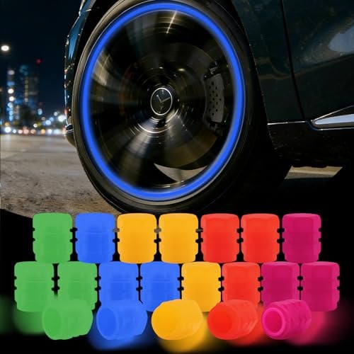 20 Stück Auto Leuchtende Ventilkappen Auto, Ventilkappen Auto Leuchtend | 5-Farben Universelle Fluoreszierende Reifenventilkappen, Fluoreszierende Ventilkappen für Auto SUV LKW Fahrrad Motorrad