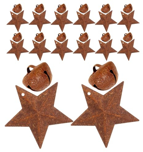 iplusmile Rustikale Weihnachtsglocken aus Metall 48 Stück mit 4cm Stern und 2cm Kreuz Glocken zum Basteln Hängen an Tür Kranz und Christbaum für Weihnachtsdeko