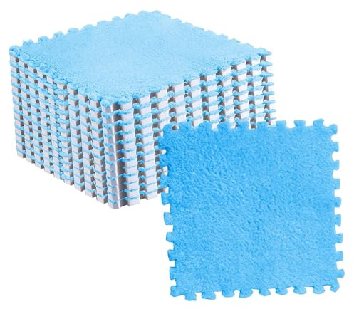 Yinhing 10 Pièces Bleu Mer en Peluche Puzzle Tapis de Sol en Mousse Carreaux Découpables Antidérapants Carreaux de Tapis Emboîtables pour Salle de Jeux pour Enfants Solution de Sol Douce et (Blue)
