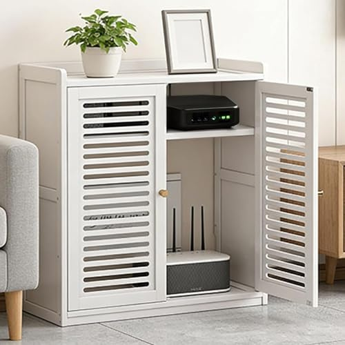 AYHARYLH WiFi Router Cabinet With Double Shelves, Freestanding Invisible Storage Organiser & Hidden Box For Modem - Home Office Media Console(White,59x25x67cm)