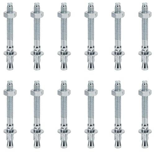 SLIAXINT 12 Pezzi Tasselli per Carichi Pesanti M8 X 80 mm, Ancoraggi Zincati, Ancoraggi per Calcestruzzo, Tasselli per Cemento Armato, Bulloni di Ancoraggio, con Dado E Rondella
