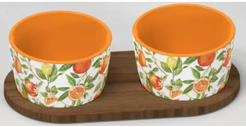 The Leonardo Collection Jennifer Rose Oranges 2 Snack Dishes on Tray | 2 snack dishes, serving tray, microwave safe