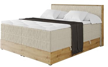 ALTDECOR Boxspringbett mit Matratze und Lattenrost, Topper, Polsterbett mit Bettkasten, Bett mit Stauraum H3- und H4- Matratze, Doppelbett, Springboxbett - LOLLI9 King Creme 140x200